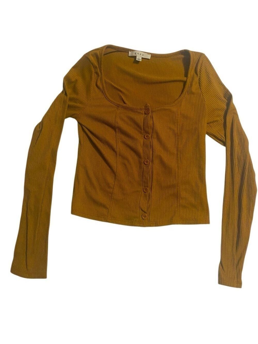 Tan Button Up Scoopneck Top Size Small